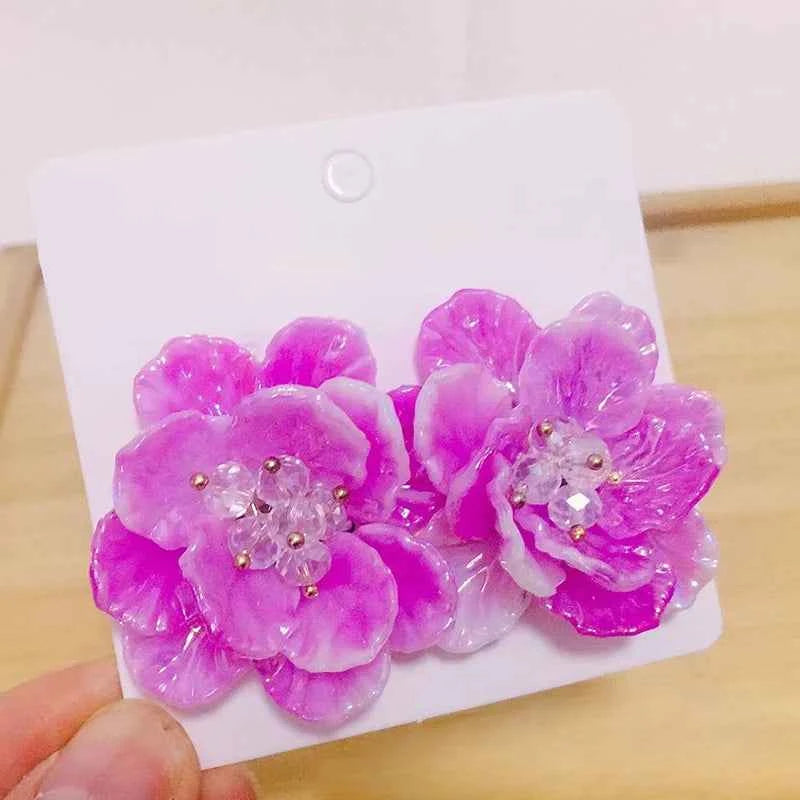 Fashion Colorful Acrylic Resin Vibrant Flower Stud Earrings For Women Sweet Elegant Big Transparent Floral Earrings Jewelry Gift