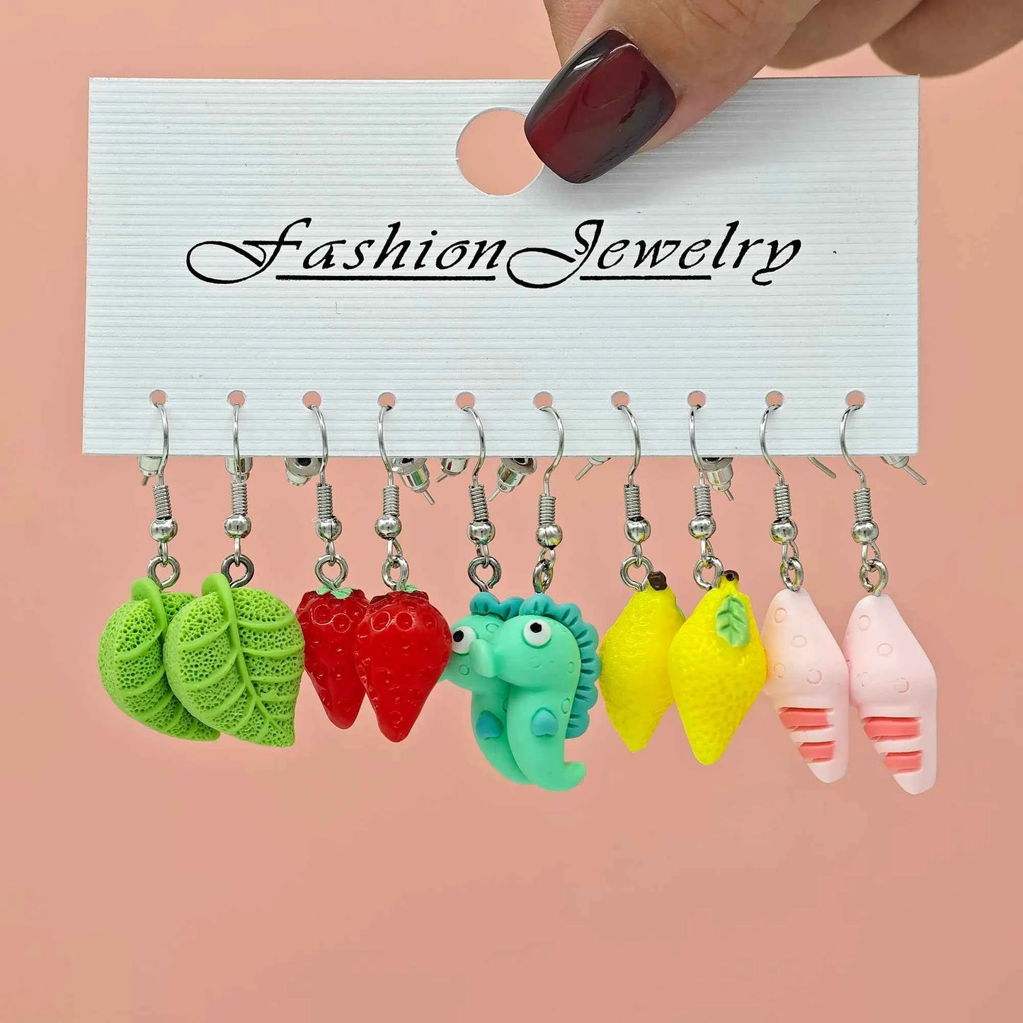 10/40pcs Fashionable earrings, personalized and fresh, simulated vegetable and fruit combination set, funny and fun earrings