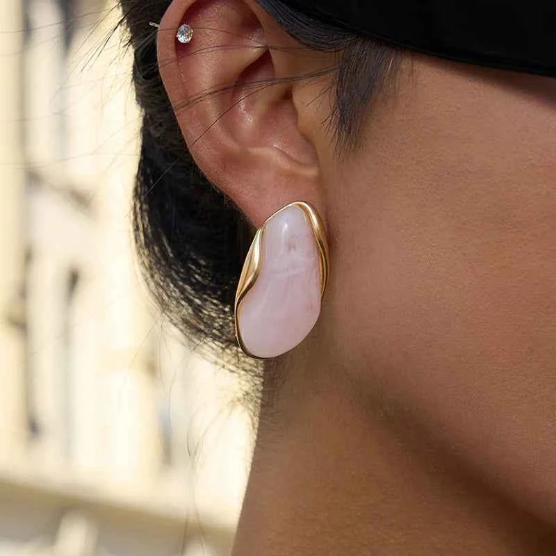 Youthway Irregular Resin Stainless Steel Stud Earrings 18K Gold Color-Plated Women's Fashion Jewelry for Party Wear