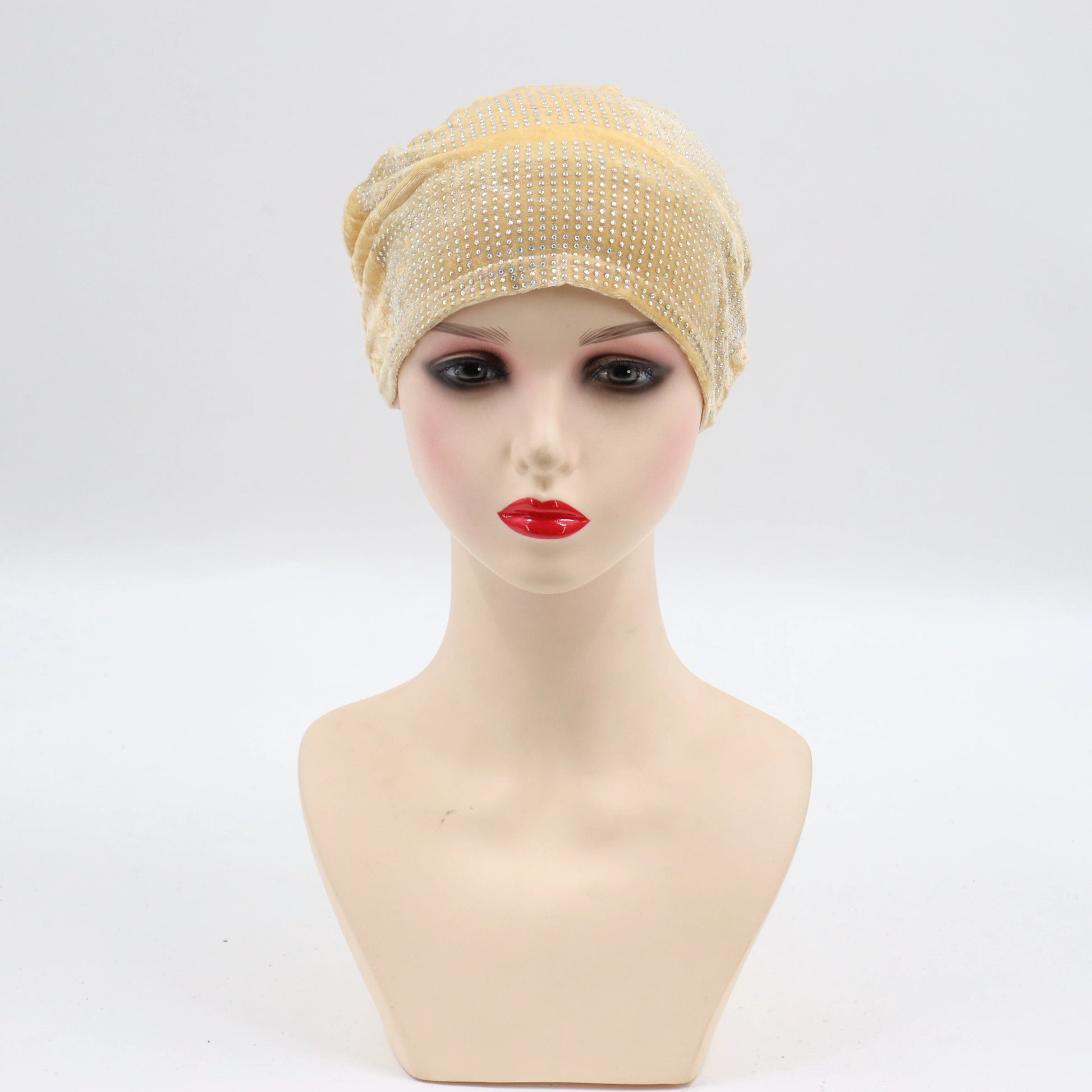 Soft Velvet Turban Cap for Women Muslim Headscarf Bonnet Elastic Female Headpiece Stylish Glitter Diamonds African Head Wraps - NamafadStore