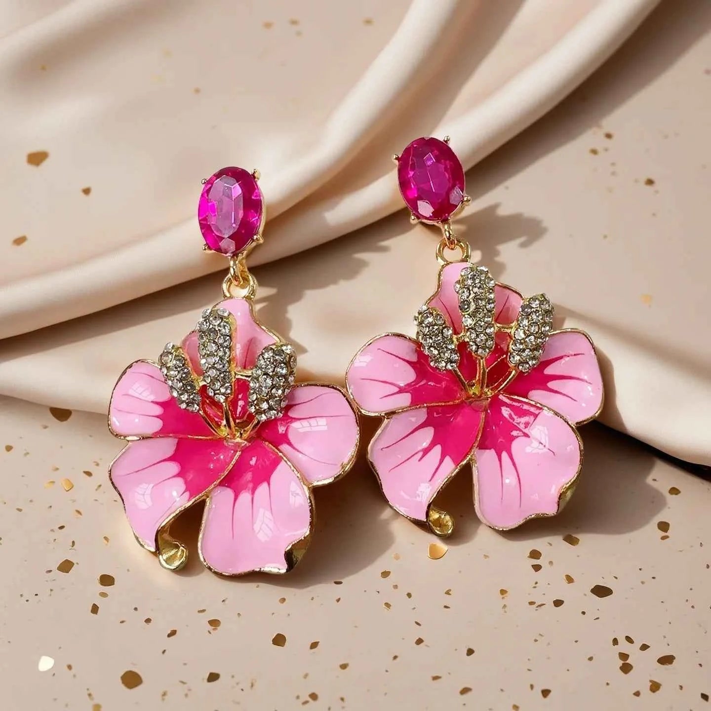Korean Multi-color Enamel Flowers Drop Earrings for Women Girls Blue Crystal Dangle Earrings Party Jewelry Gifts
