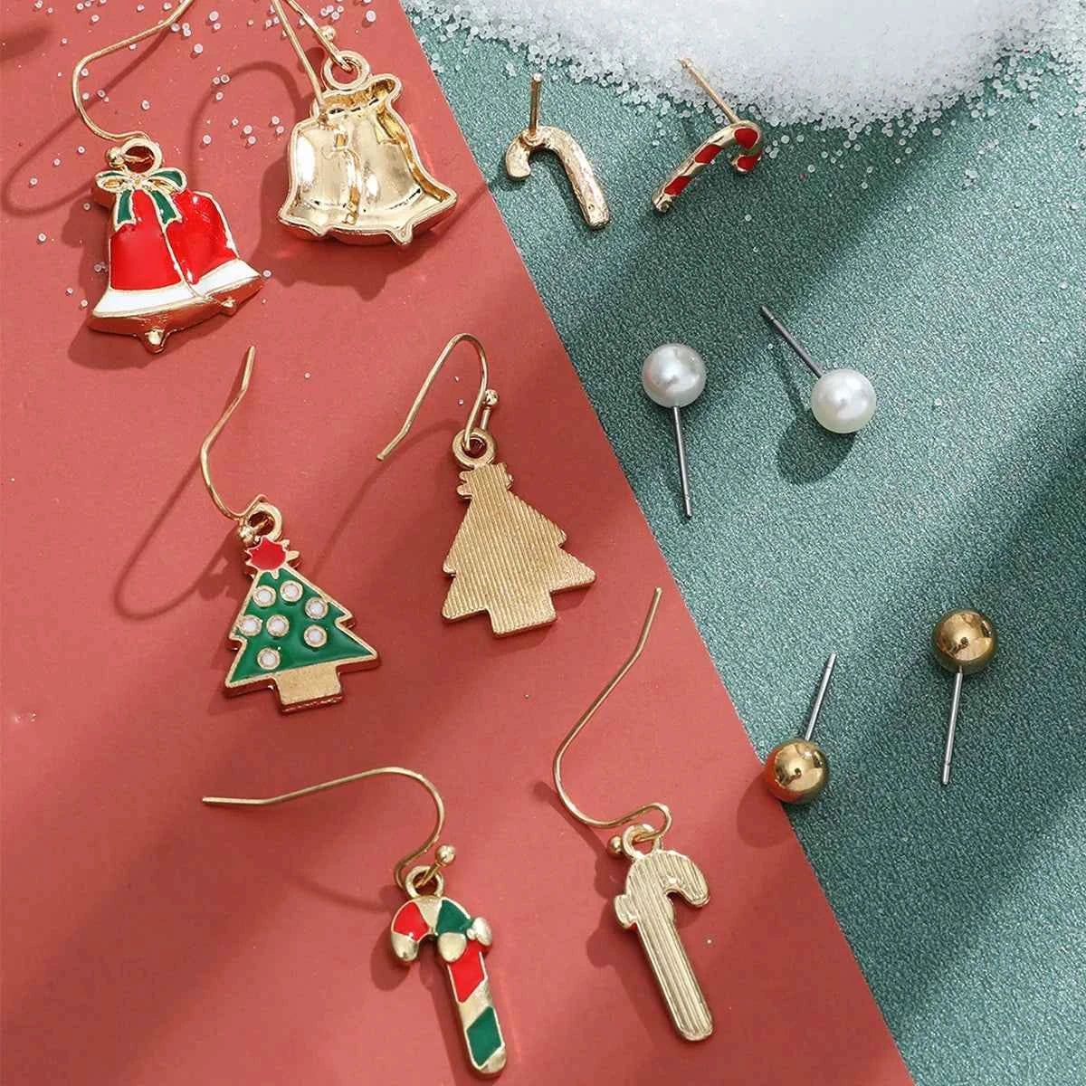 6 pairs/lot Christmas Earrings Xmas Tree Elk Snowman Santa Claus Cute Stud Earrings Set Kit Christmas Gifts For Women Girls Kids