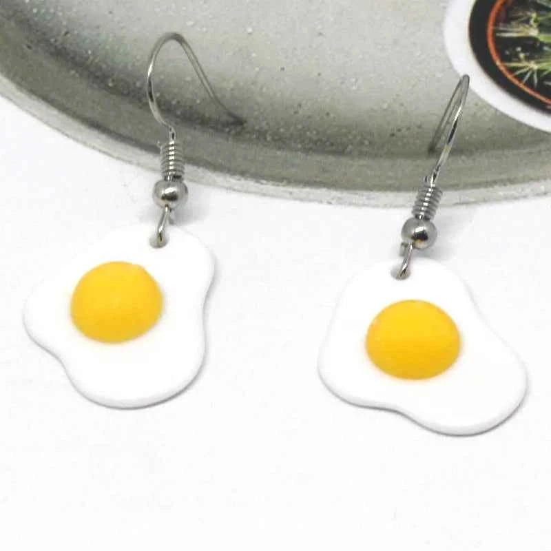 1 Pair Fun Fried Egg Drop Earrings For Women Gift Fashion Creative Cute Geometry Yolk Poached Egg Food Dangle Earrings Jewelry
