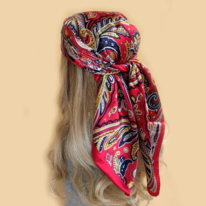 New 90*90cm Retro Brand Women Silk Scarf Bandanna Fashion Bohemian Pattern Square Hijab Lady Wrap Headband foulard muffler