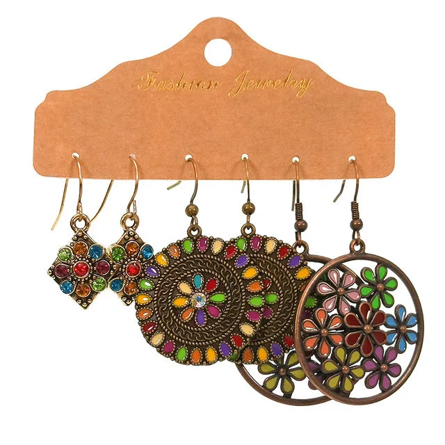 Boho Ethnic Dangle/Round Earrings For Women Vintage Fashion 2024 Earrings Sets Pendientes Earring Unusual Pendant Jewelry Female