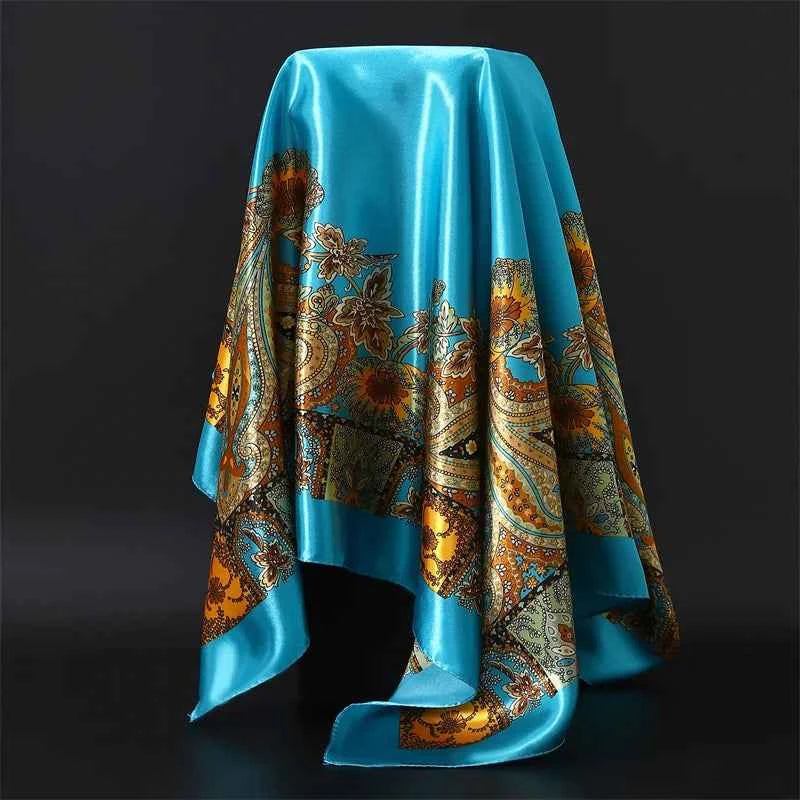 Fashion Hijab Scarf For Women Square Shawls Satin Silk Hair Scarfs Female 90*90cm Kerchief Bandana Head Neck Scarves For Ladies - NamafadStore