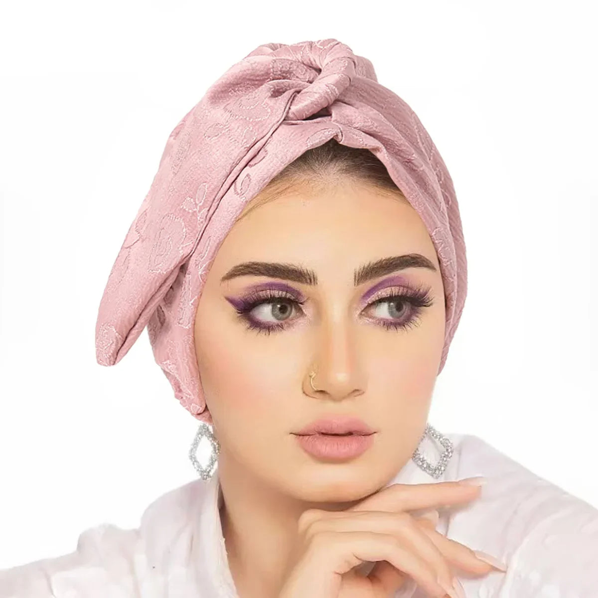 Trendy Crinkle Women's Hijab Solid Color Muslim Ladies Turban Bonnet Flower Decor Ramadan Head Wrap Head Scarf Indian Hat Mujer - NamafadStore