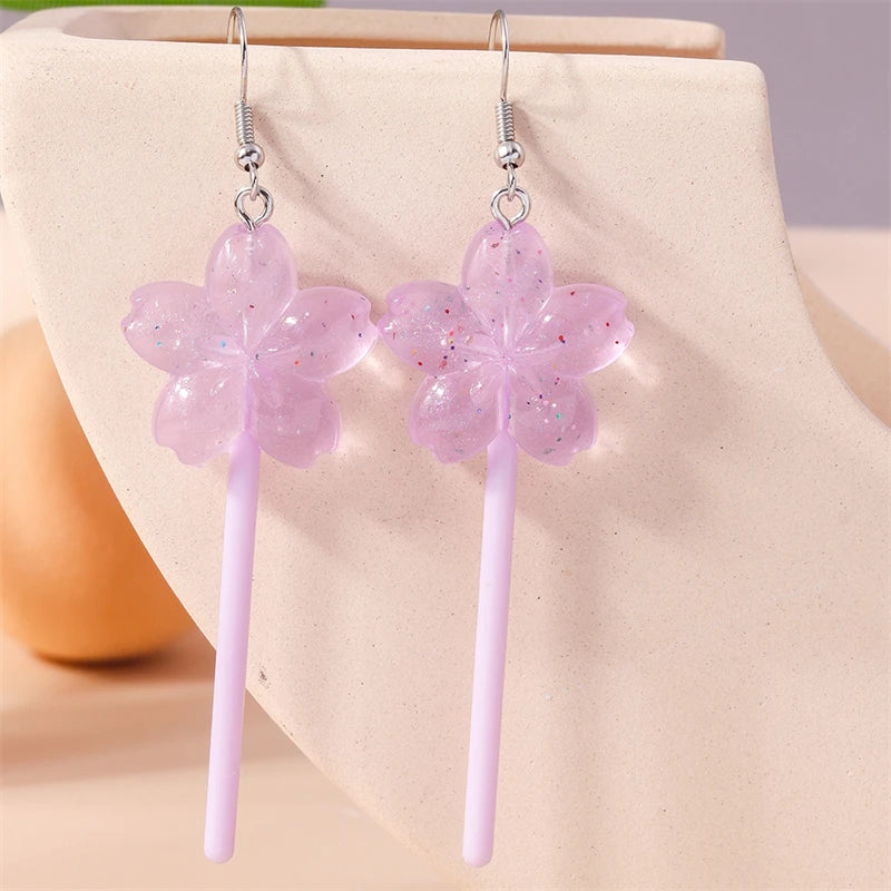 Sweet Candy Color Lollipop Drop Earrings for Women Funny Simulation Food Flower Dinosaur Dangle Hook Earrings Girls Jewelry Gift