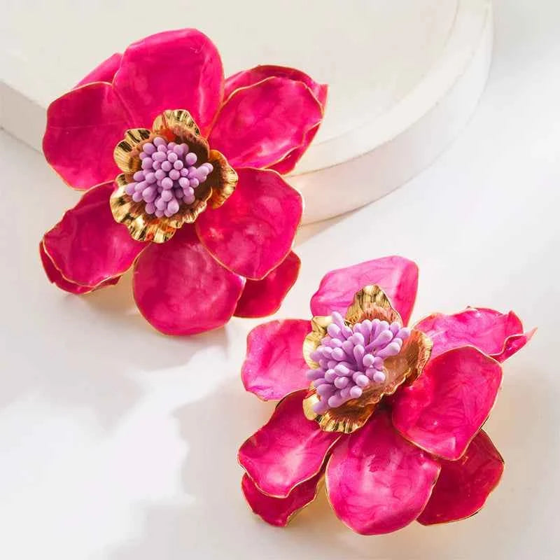 Two-tone Large Metal Flower Enamel Post Earrings For Women Fashion Jewelry Holiday Accessories Wholesales Trendy New Style MQ644