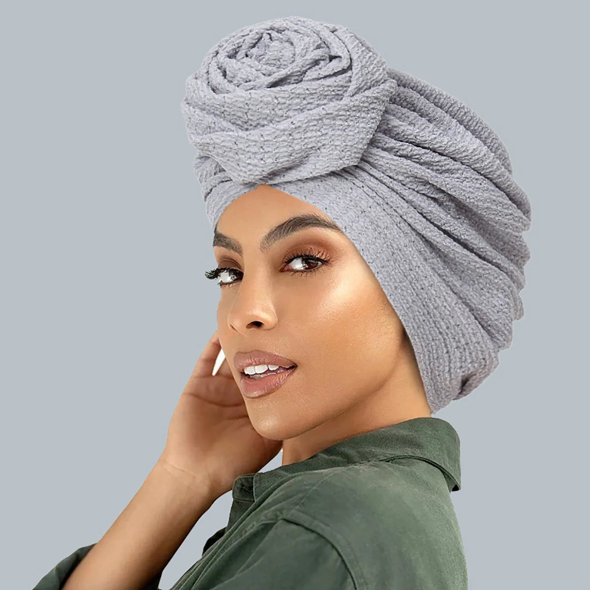 New African Print Turban Beanie for Women - Flower Beanie, Muslim Hijab, Head Wrap, and Hair Loss Bandana