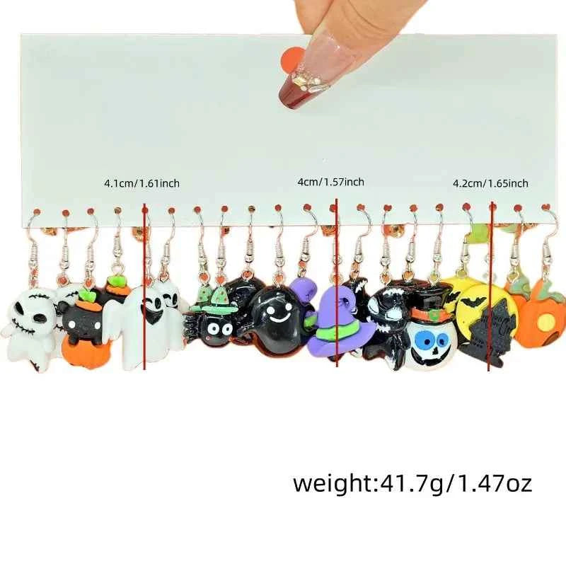 Halloween Fashion Creative Cartoon Earrings, Personalized Cute Pumpkin Ghost Bat Earrings Set