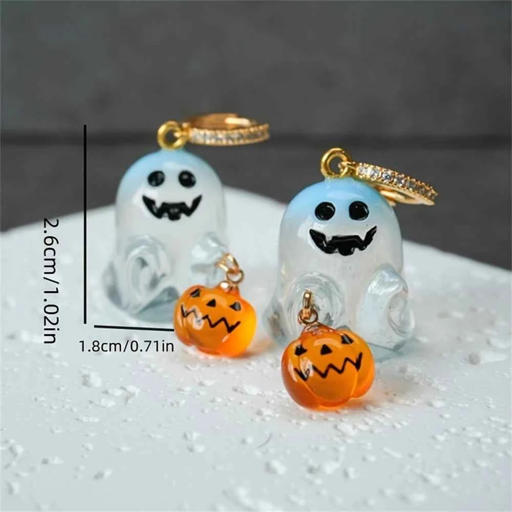 Fashion Halloween Ghost Drop Stud Earrings Women Girl Cute Punk Pumpkin Stainless Steel Jewelry Crystal Hook Dangle Party Gifts