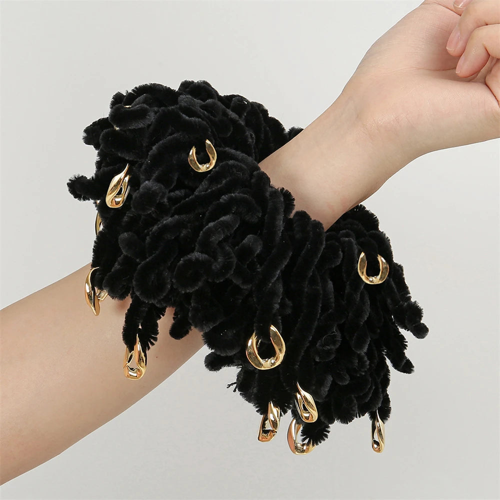 Muslim Women Fashion Scrunchies Velvet Elastic Hair Bands Hair Ring Tie Bun Clip Large Size Knitting Hair Ponytail Bun Holder - NamafadStore