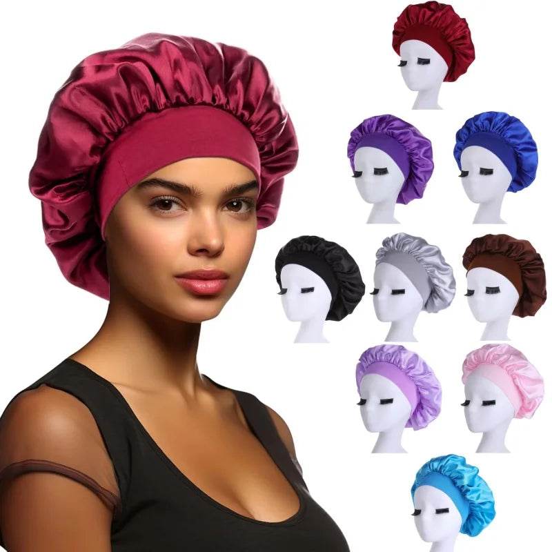 Women Satin Shower Cap - Bathroom Satin Solid Color Stretch Bonnets Hair Hat for Daily Use and Beauty - NamafadStore