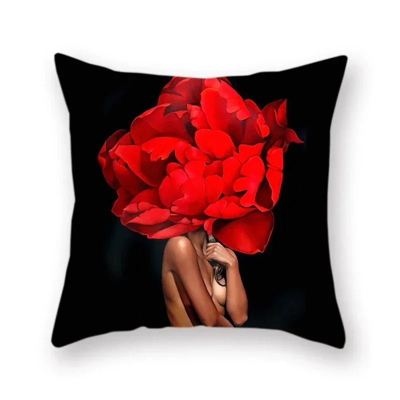 Woman Flower Head Decoration Double-sided Printed pillow cover Short plush Suitable living rooms bedrooms throw cushion cover