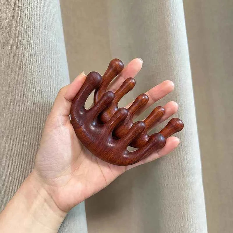 Sandal Wood Five Finger Meridian Massage Comb Wood Comb Head Scalping Body Neck Gua Sha Massager Tool Hair Health Care For Women