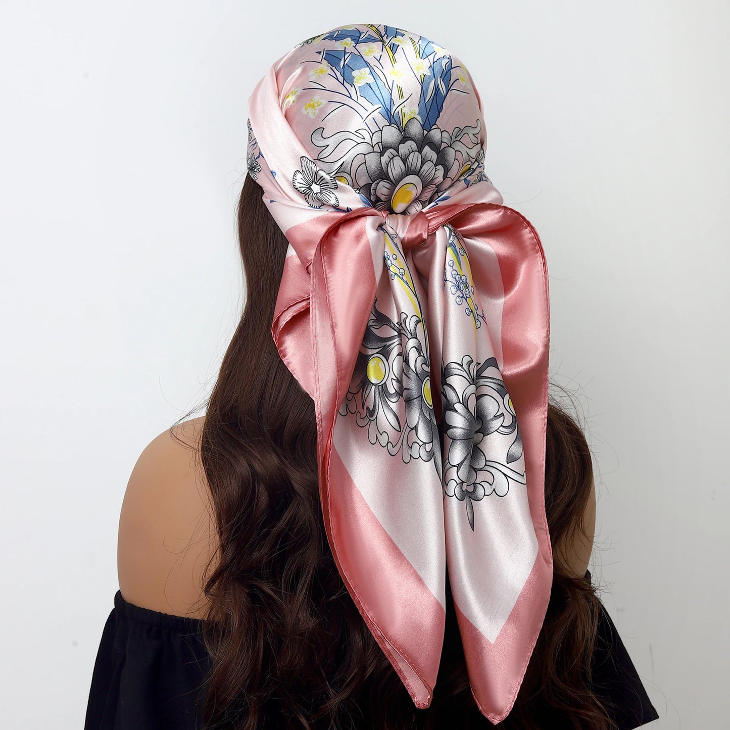 1 piece 35.4 inches Women Shawls Fashion print Summer Kerchief Luxury Brand 90X90CM Bandanna New Foulard Satin Square Headcloth - NamafadStore