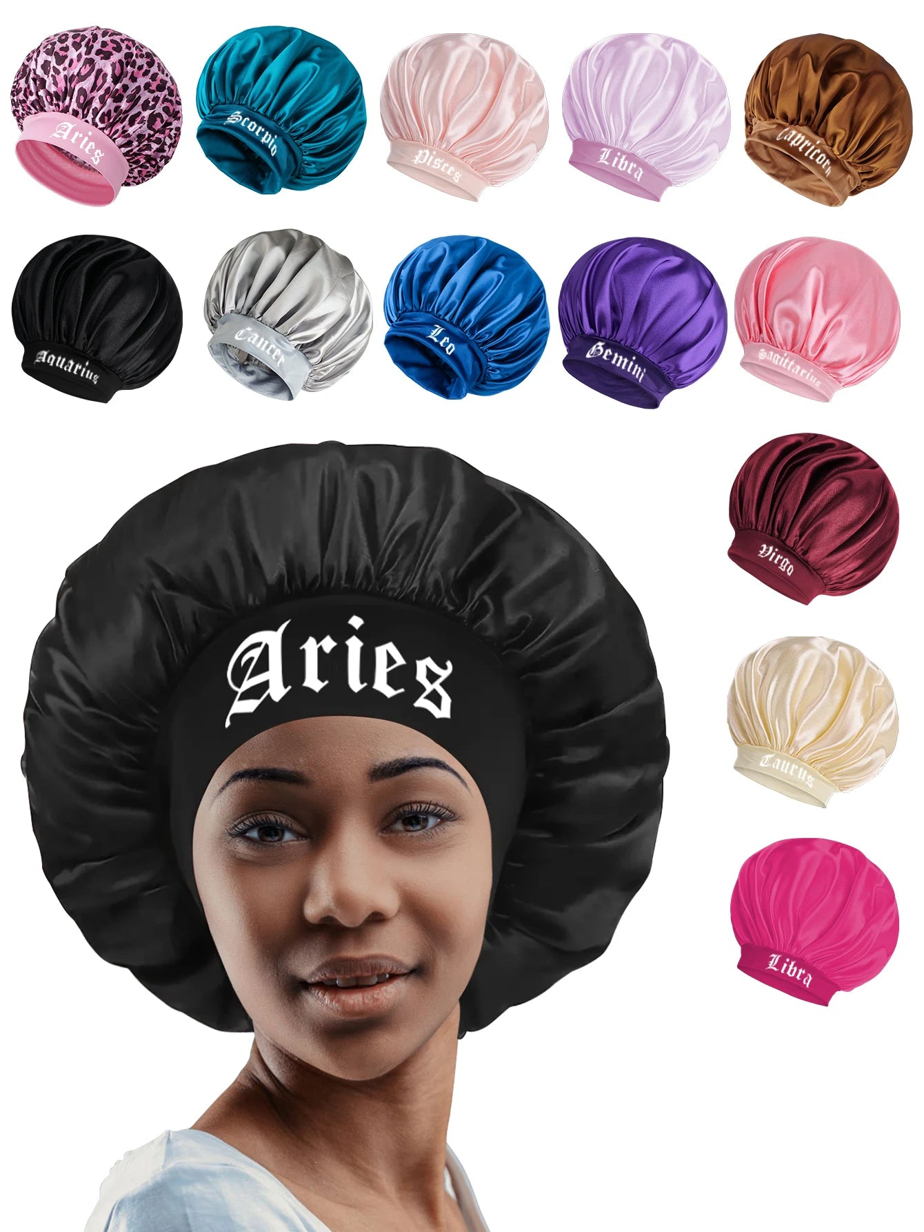 1PConstellation printing satin wide band sleep bonnet ,soft sleeping bonnet with wrap band,make up washing face daily use bonnet - NamafadStore