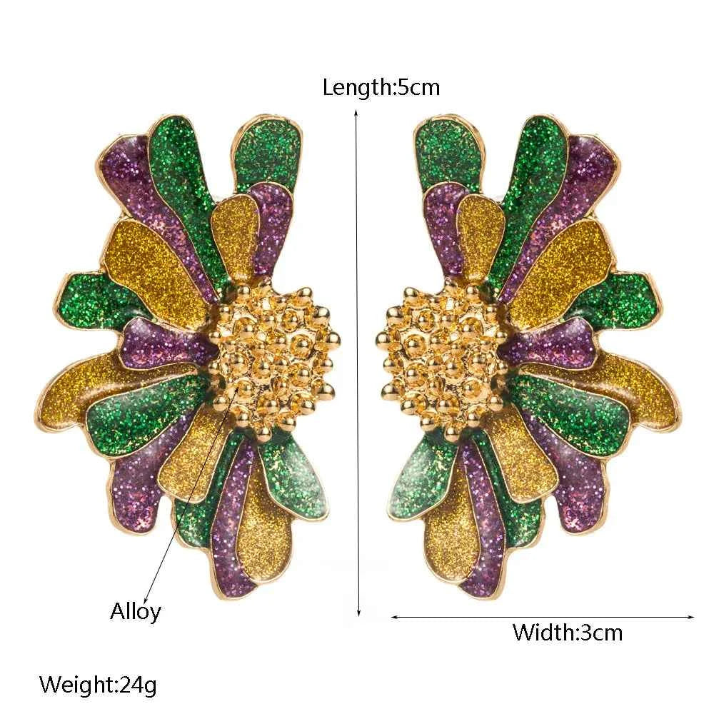 Big Statement Bohemia Rainbow Painting Flower Stud Earring for Women Vacation Metal Jewelry
