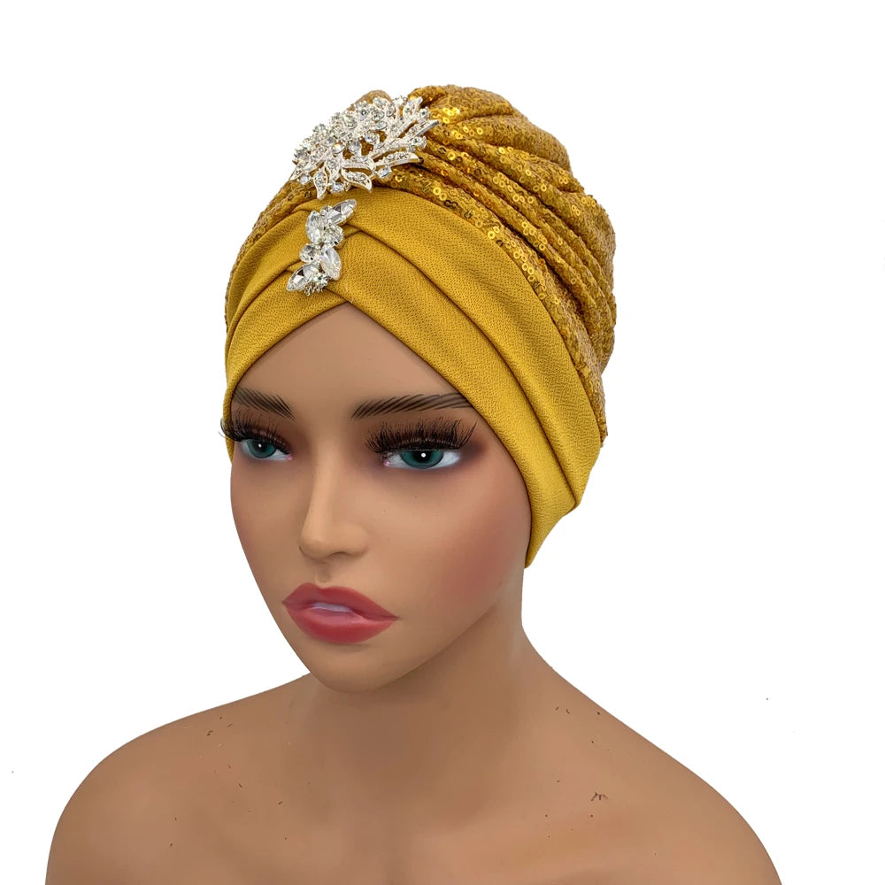 Luxury Rhinestones Turban Cap for Women Soft Comfortable Head Wraps Muslim Headscarf Bonnet  Turbante Mujer - NamafadStore