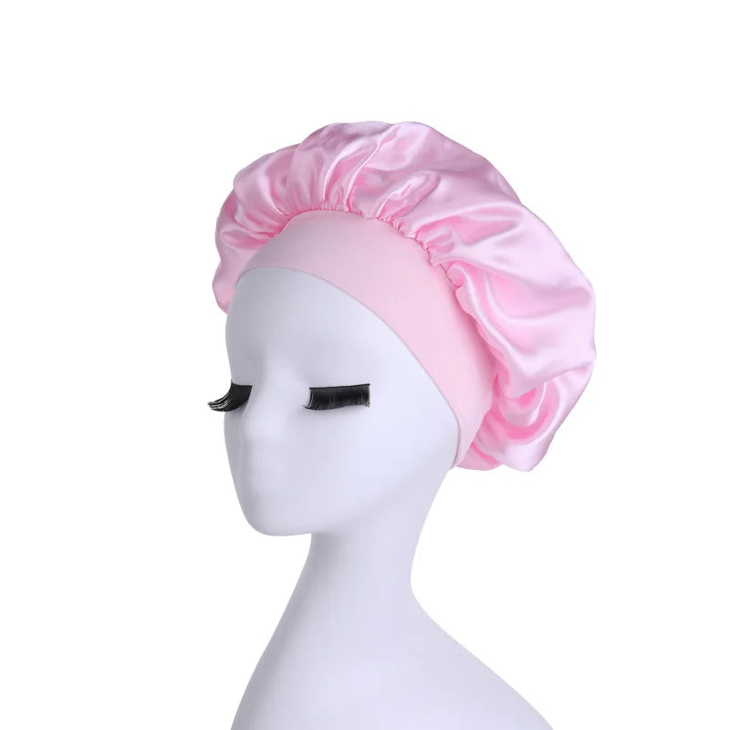 Women Satin Shower Cap - Bathroom Satin Solid Color Stretch Bonnets Hair Hat for Daily Use and Beauty - NamafadStore