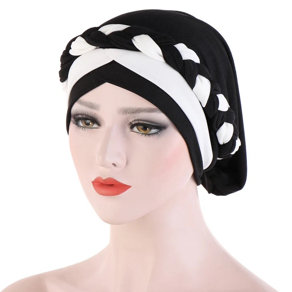 Colorblock Twisted Hijab Turban Hat for Women African Head Scarf Beanie Cancer Chemo Headwear Cap Head Wraps Women - NamafadStore