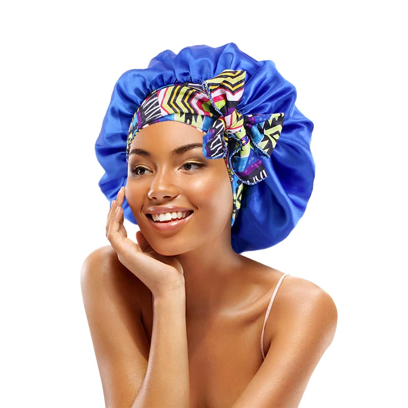 Women's Lace-up Satin Bonnet With Wide Stretch Ties Band Long Tail Bonnet Satin Cheveux Nuit Silky Sleeping Night Cap Bonnets - NamafadStore