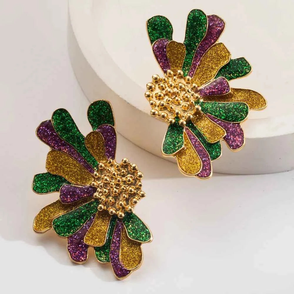 Big Statement Bohemia Rainbow Painting Flower Stud Earring for Women Vacation Metal Jewelry