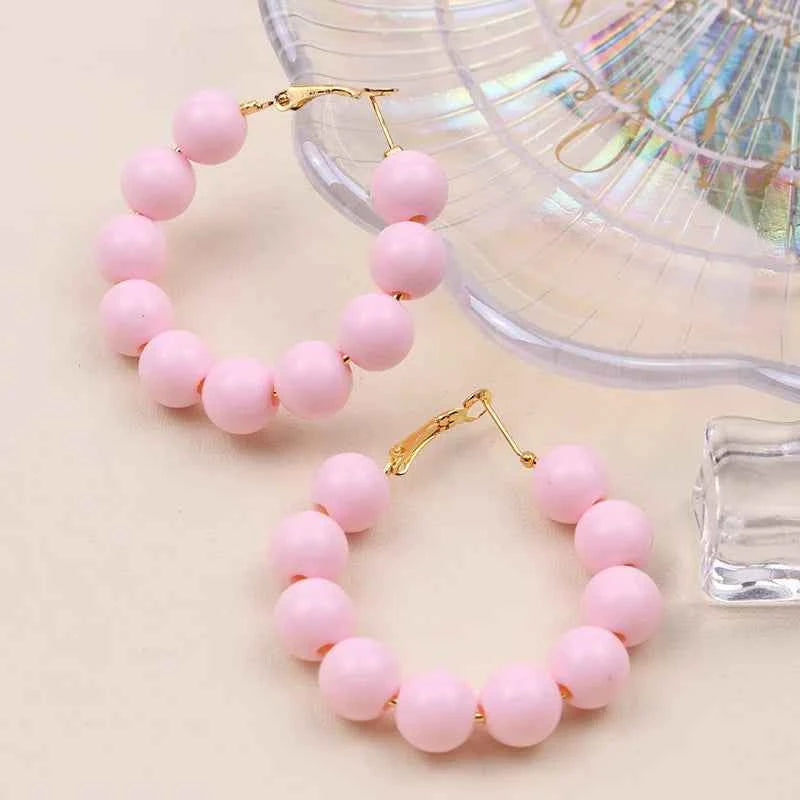 Summer dopamine bead candy colored acrylic earrings exaggerated and fashionable circular women's earrings