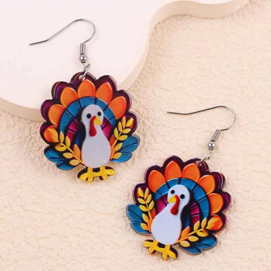 New Thanksgiving Turkey Maple Leaf Acrylic Earrings Personalized Fashion Orange Turkey Autumn Yellow Maple Leaf Earrings
