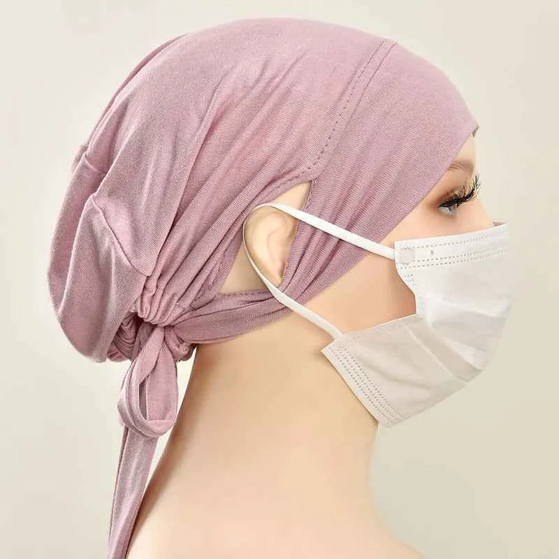 Adjustable Modal Under Cap With Ear Hole Hijab Caps Solid Muslim Hijab Inner Scarf Lady Bandanas Cap Under Caps Soft Hijab