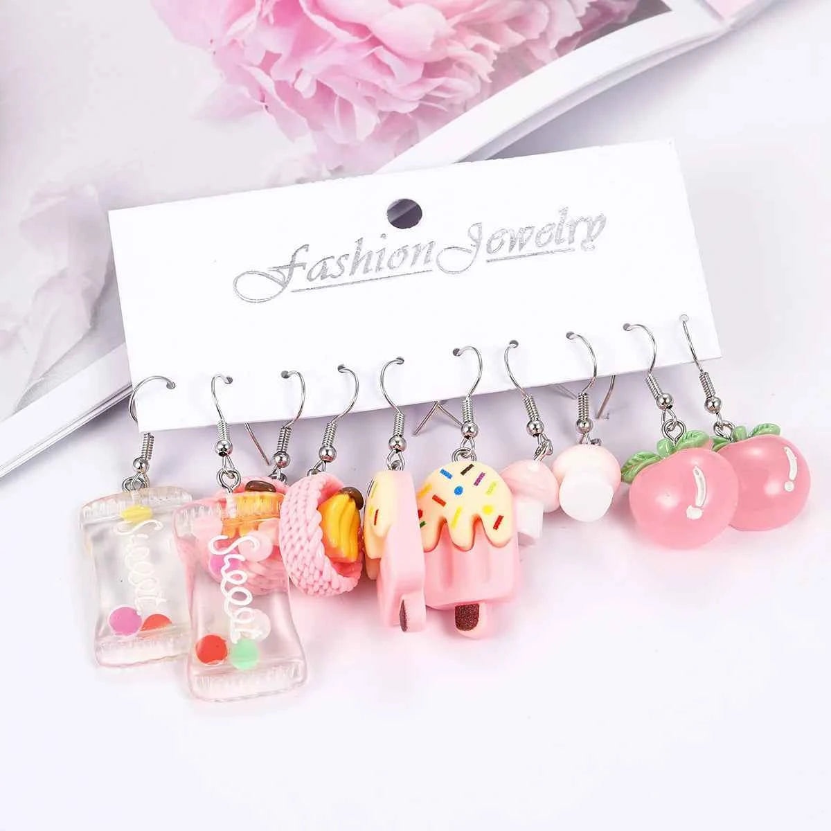 Fashion Sweet Fruit Drink Earrings Set for Women Cute Cartoon Food Ice Cream Donut Funny Resin Earrings Party Jewelry Gift New