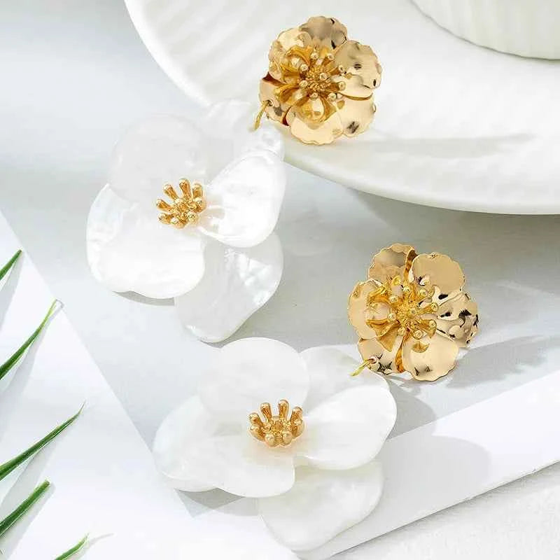 Retro Pleated Acrylic Flower Earrings For Women Girls Temperament Holiday Party Gift Fashion Jewelry Ear Accessories AE280