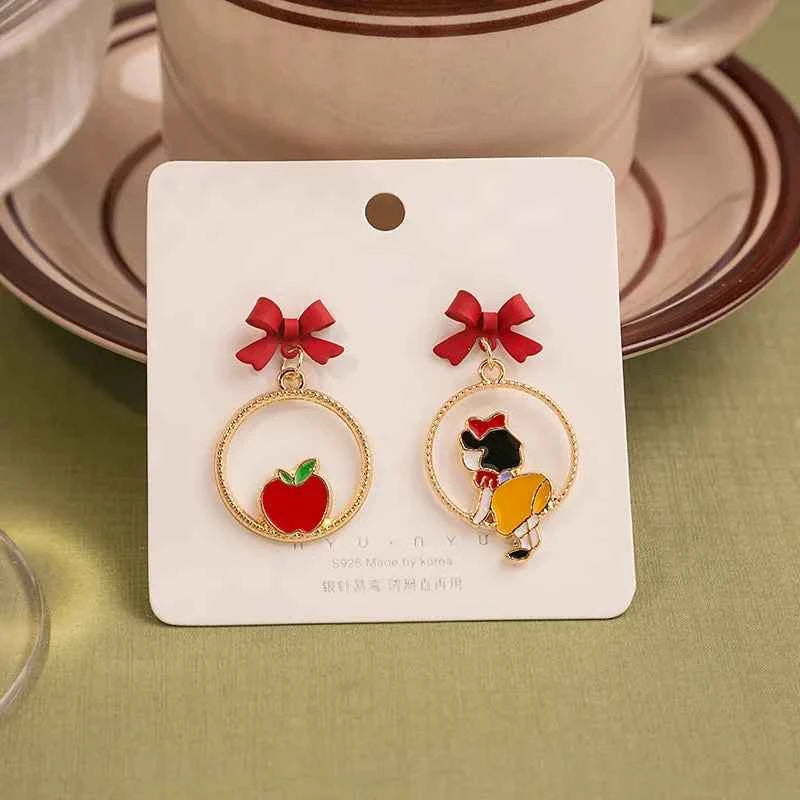 Classic Fairy Tale Princess Pendant Earrings Retro Cute Simple Enamel Charms Stud Ear Jewelry Party Gifts For Women Girls