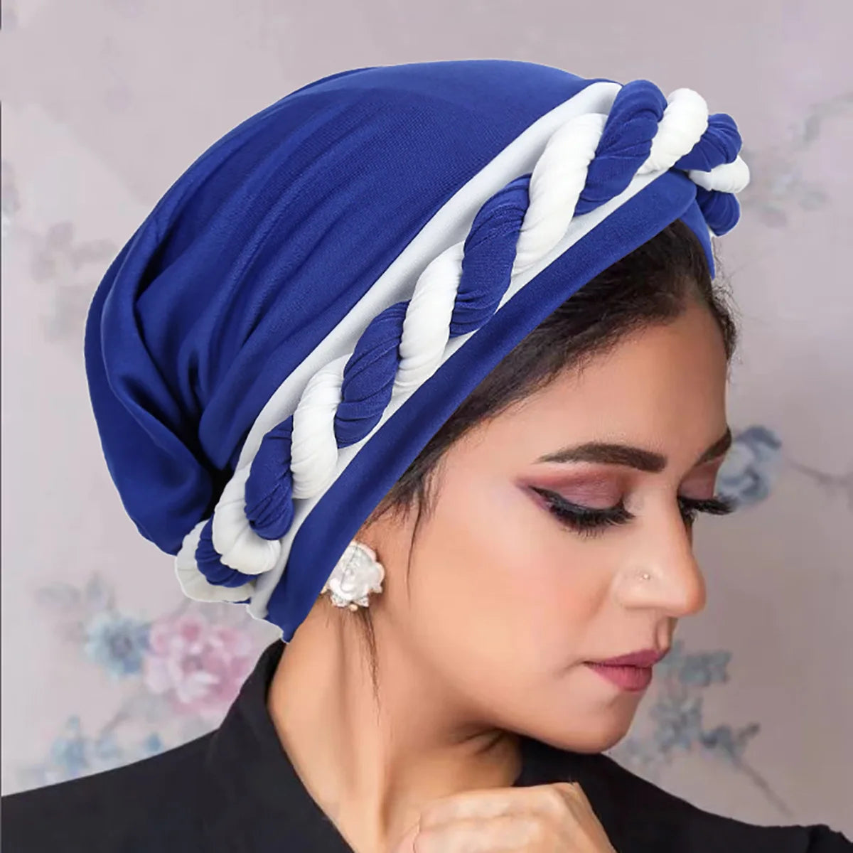African Women Turban Hijab Caps Color Blocked Twist Braid Headwrap Chemo Cancer Bandana Headscarf Hair Cover Wrap - NamafadStore