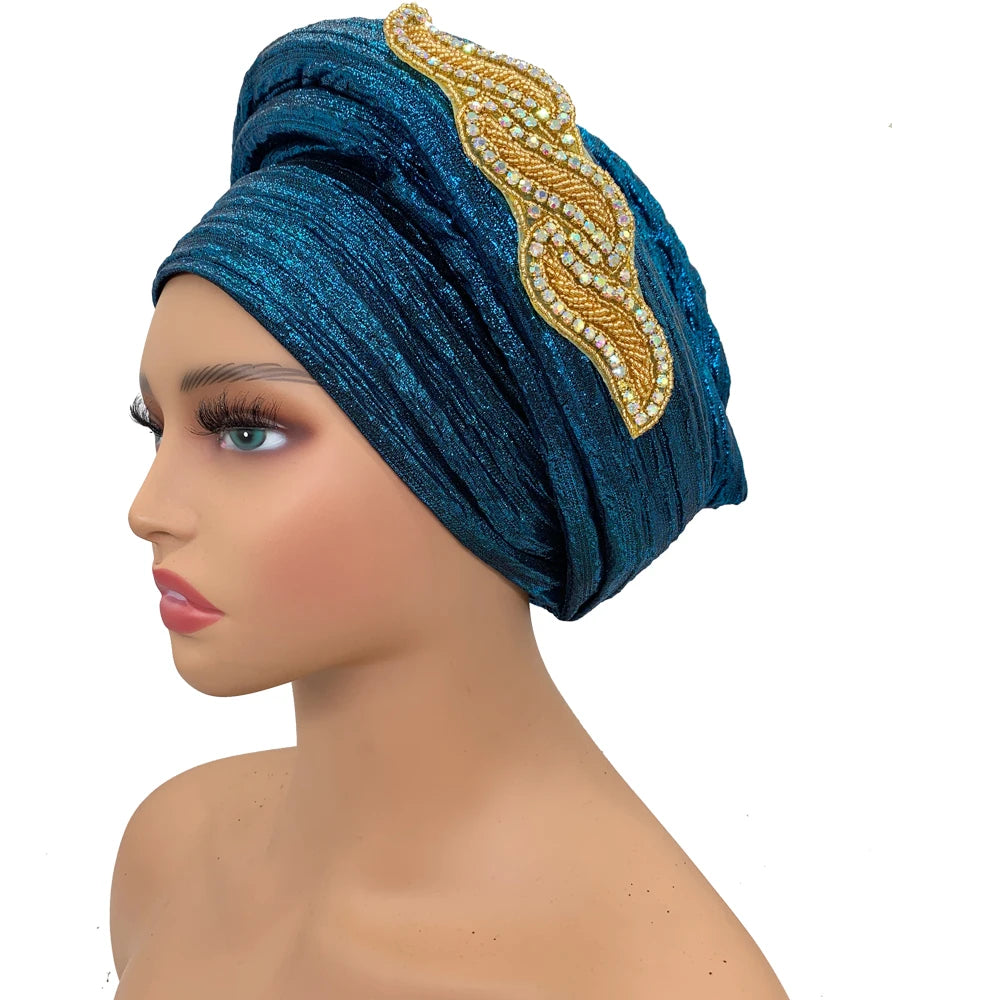 Fashion African Turban Cap Women's Autogele headtie Lady Head Wraps Nigeria Wedding Headgear  Turbante Mujer