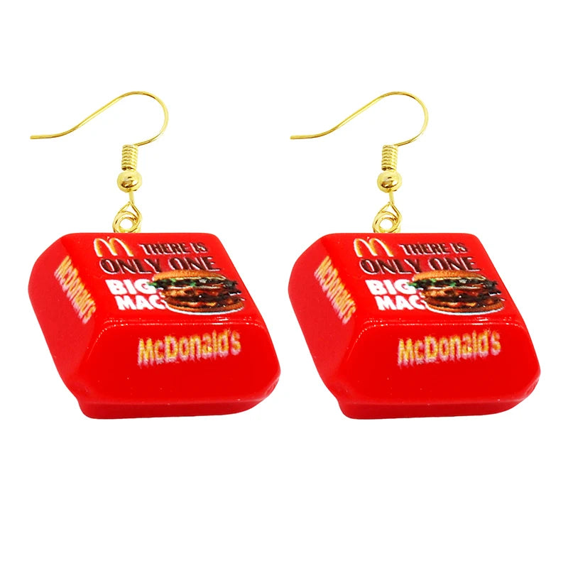 Earrings For Women Girls Cute Foods Hamburg Pizza Chicken Leg Candy Bottle Handmade Candy Kids Funny Resin