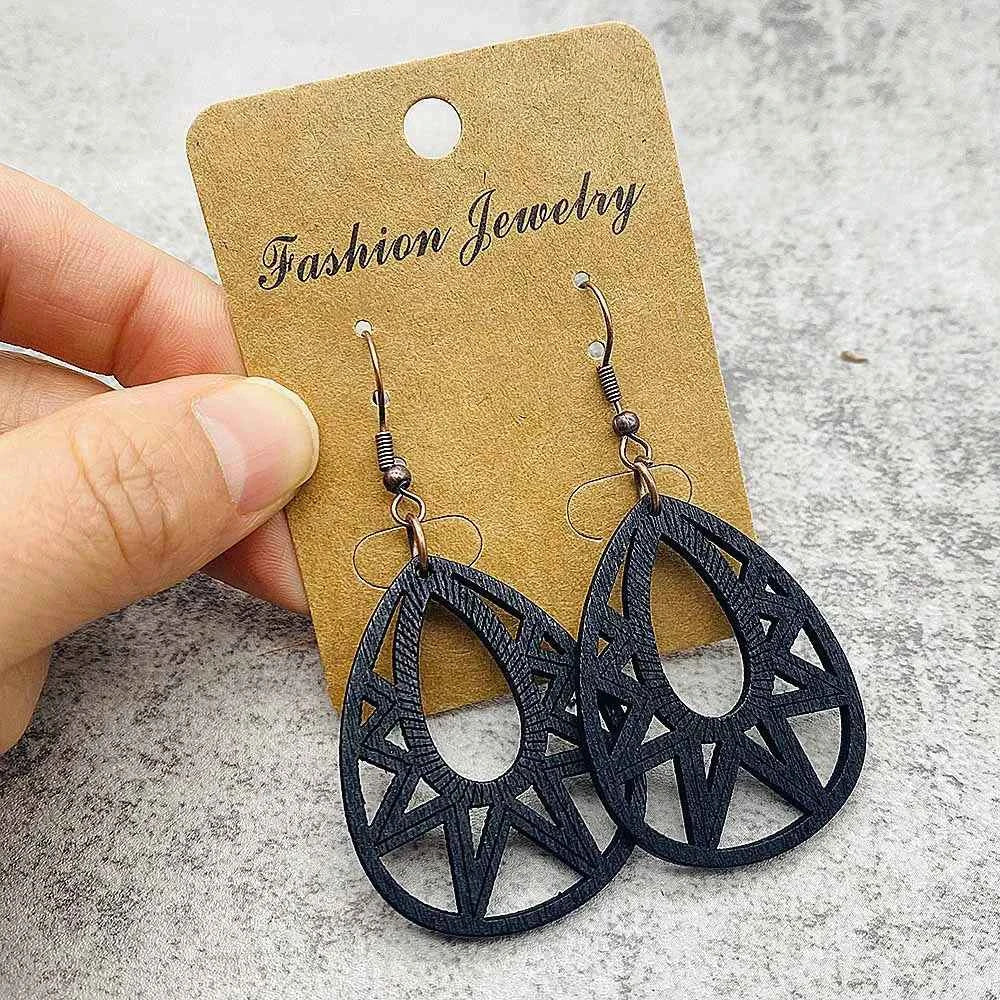 Vintage Hollowed Out Wooden Earrings Fashionable  Bohemian Style Creative Geometric Earrings Set for Women's Daily Wear