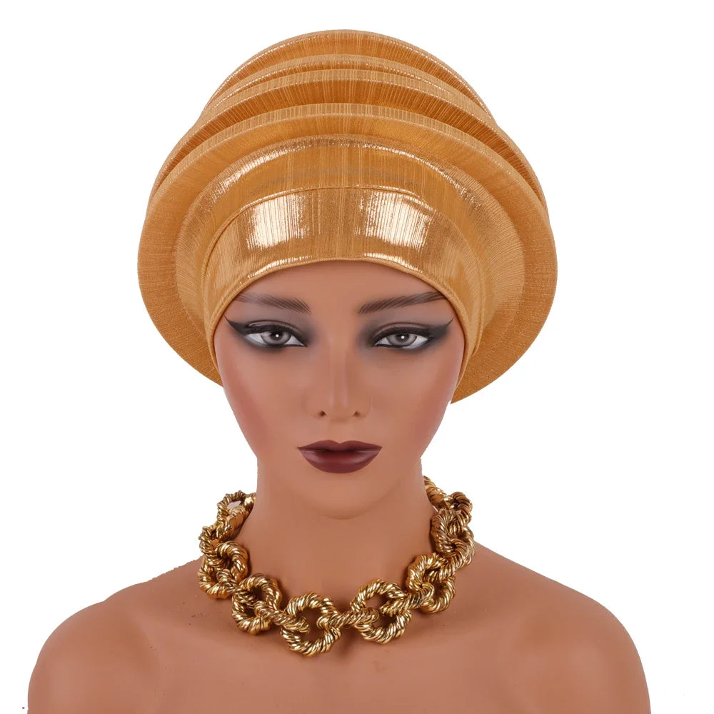 2024 Elegant Spiral Beret for Women Afrcian Lady Head Wraps Female Berets Turban Nigeria Headpiece Wedding Party Gele - NamafadStore