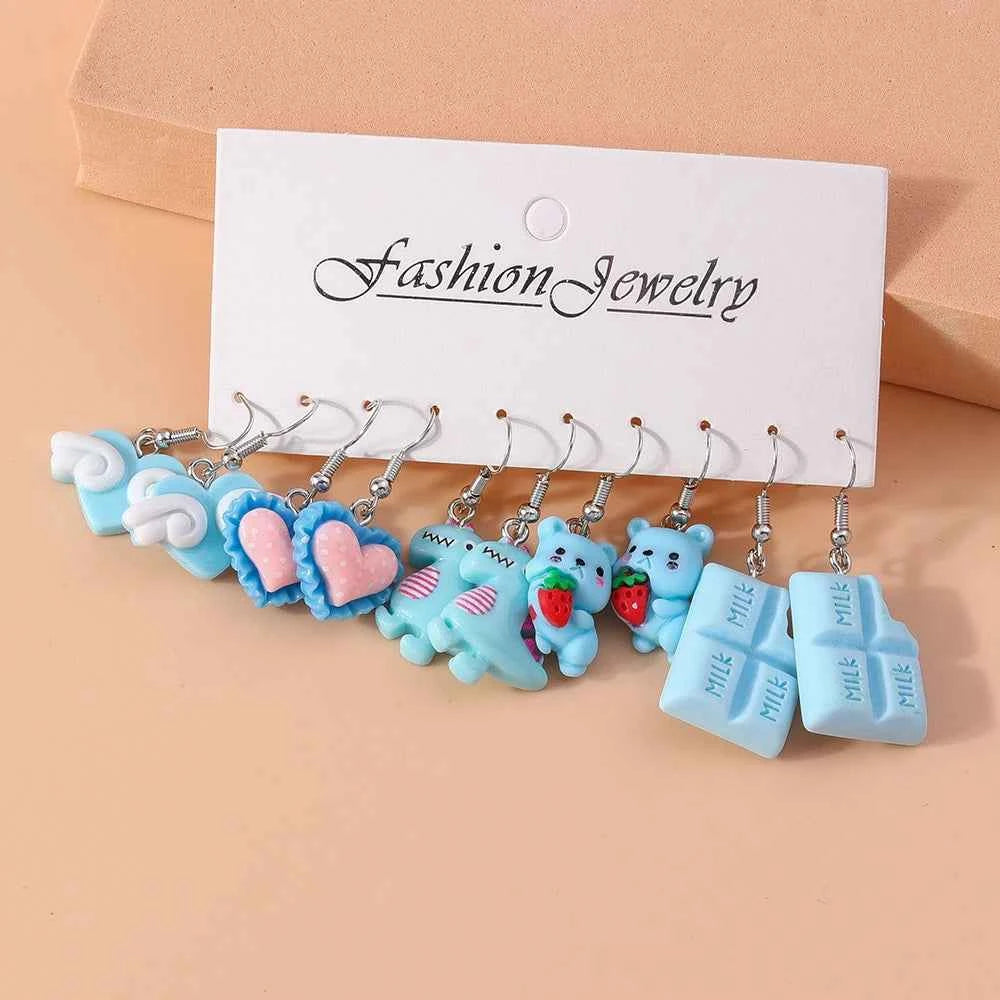 Cute 5 Pairs Flower Earrings for Women Girls Colorful Dangle Drop Earrings Handmade Kids Jewelry Gifts