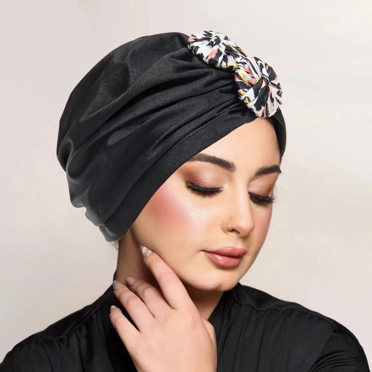 New Women Top Knotted Turban Hat Bonnet Hijab Chemo Cap Headbands Female Muslim Hat Head Cover Night Cap Hair Accessories - NamafadStore