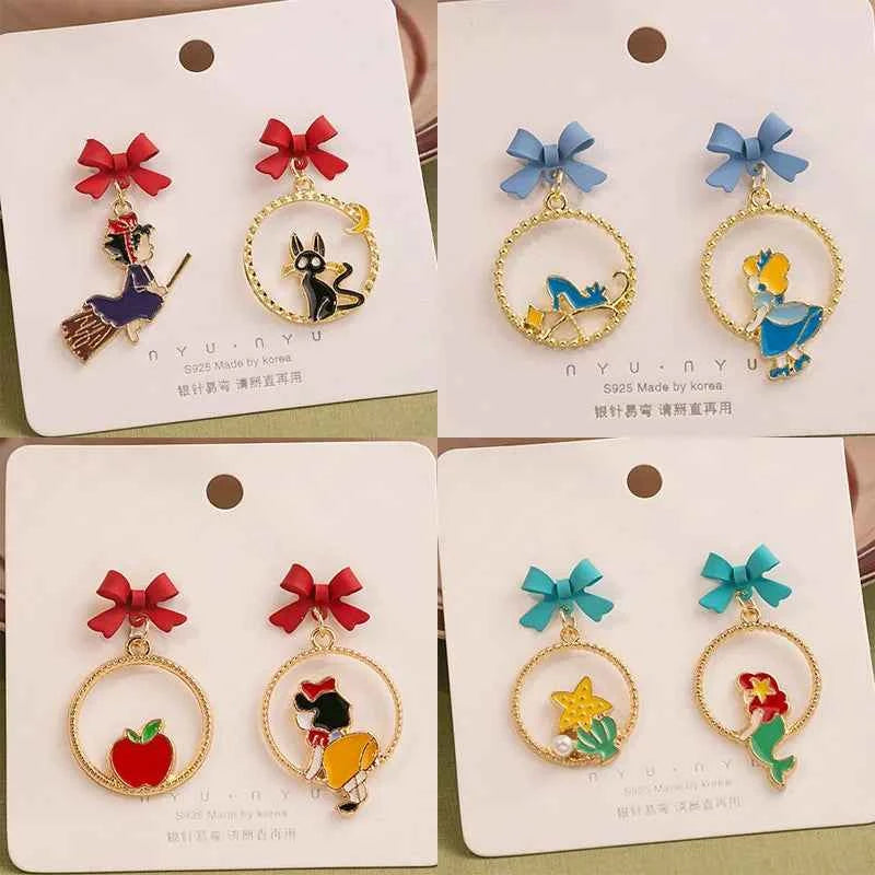 Classic Fairy Tale Princess Pendant Earrings Retro Cute Simple Enamel Charms Stud Ear Jewelry Party Gifts For Women Girls