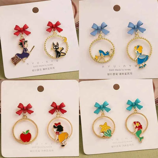 Classic Fairy Tale Princess Pendant Earrings Retro Cute Simple Enamel Charms Stud Ear Jewelry Party Gifts For Women Girls