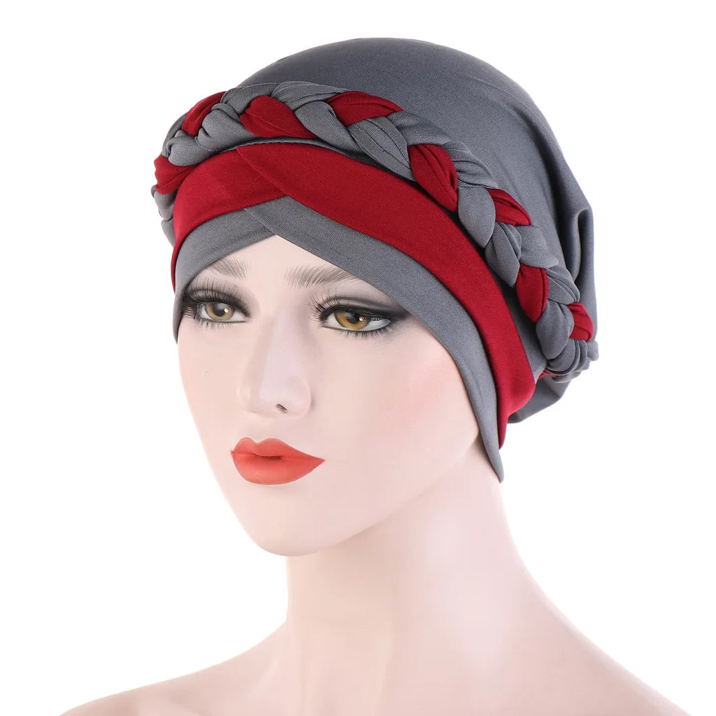 Colorblock Twisted Hijab Turban Hat for Women African Head Scarf Beanie Cancer Chemo Headwear Cap Head Wraps Women - NamafadStore