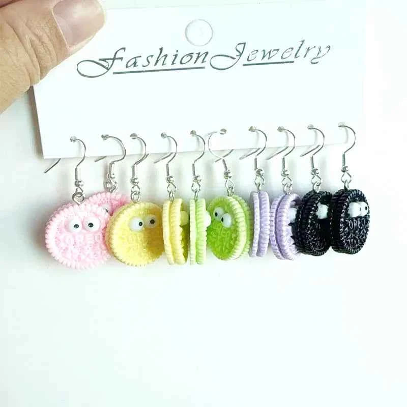 5 Pair Set Small Fresh Colored Resin Pendant Earrings Art Sweet and Cute Fruit Animal Milk Tea Earrings Female