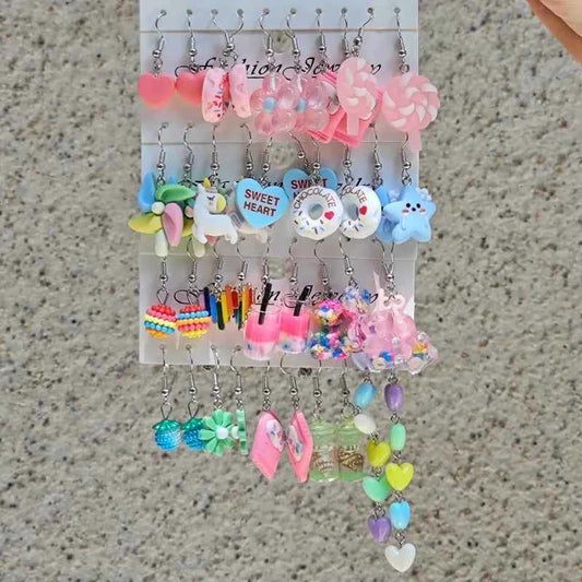 Fashion 5-piece New Color Acrylic Simulation Food Candy Donut Windmill Love Oil Drip Earring Set for Women