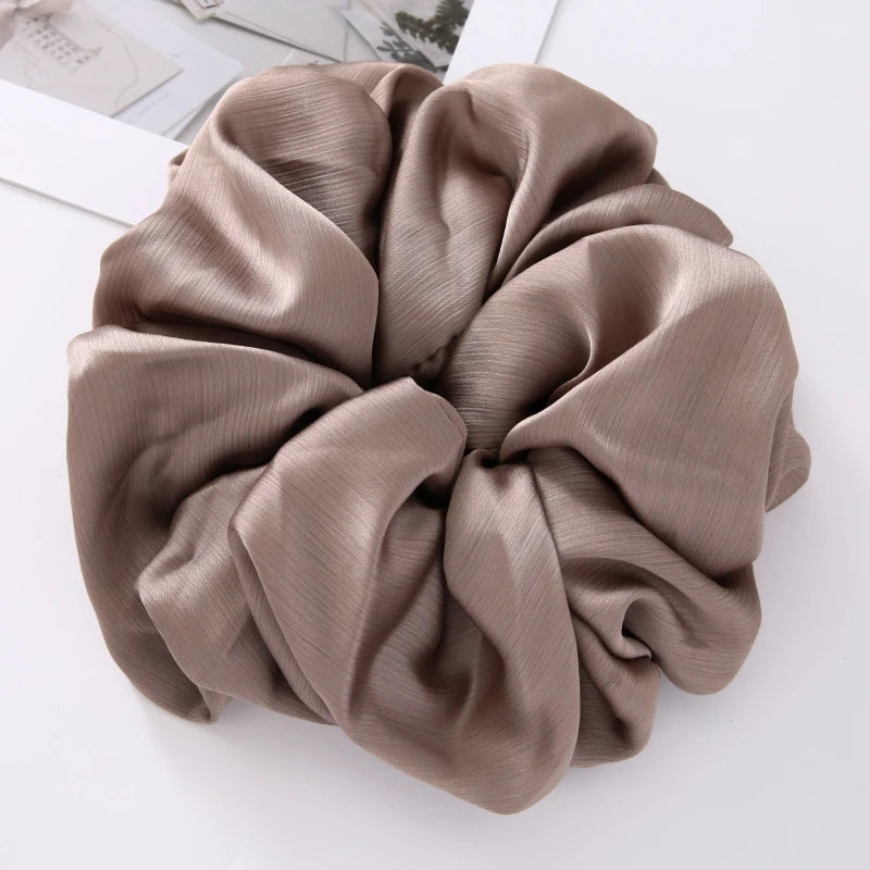 17Colors Big Size Crepe Satin Scrunchies Muslim Women Custom Elastic Volumizing Oversized Neat stitching Bunch Hair Tie - NamafadStore