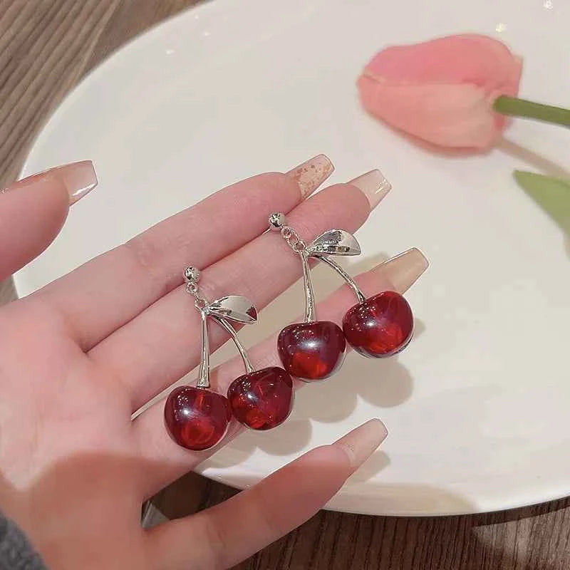 2023 New Fashion Trend Unique Design Elegant Delicate Red Cherry Stud Earrings For Women Jewelry Wedding Party Premium Gifts