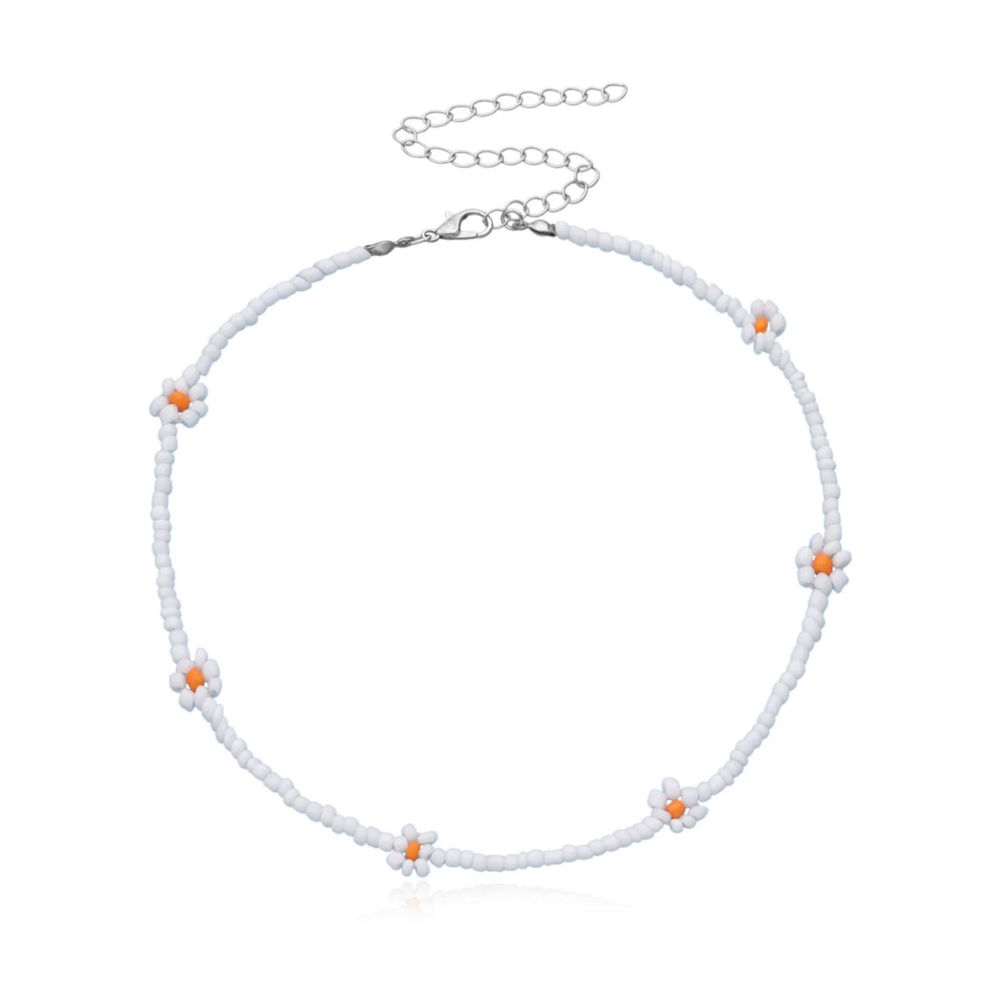 Colorful Charm Flower Beaded Necklace For Women Fashion Bohemia Rice Beads Adjustable Choker Clavicle Beach Jewelry Accessories