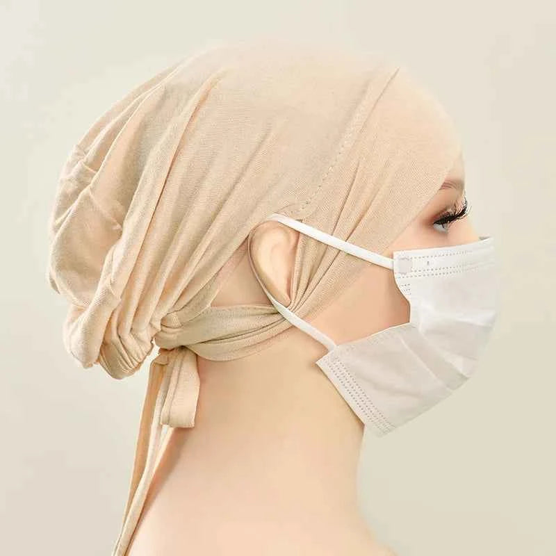 Adjustable Modal Under Cap With Ear Hole Hijab Caps Solid Muslim Hijab Inner Scarf Lady Bandanas Cap Under Caps Soft Hijab